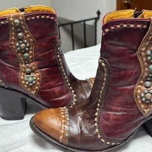 Old Gringo Burgundy and Brown Embellished Ankle Boots